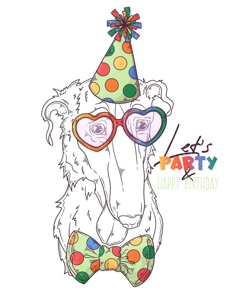 Hand drawn Borzoi dog clown with accessories Vector. Isolated objects for your design. Each object can be changed and moved. vector