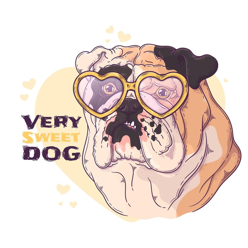 Hand drawn bulldog portrait with accessories Vector. Isolated objects for your design. Each object can be changed and moved. vector