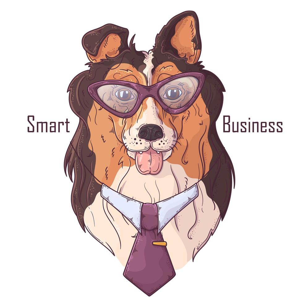 perro collie dibujado a mano en vector de corbata. objetos aislados para su diseño. cada objeto se puede cambiar y mover.