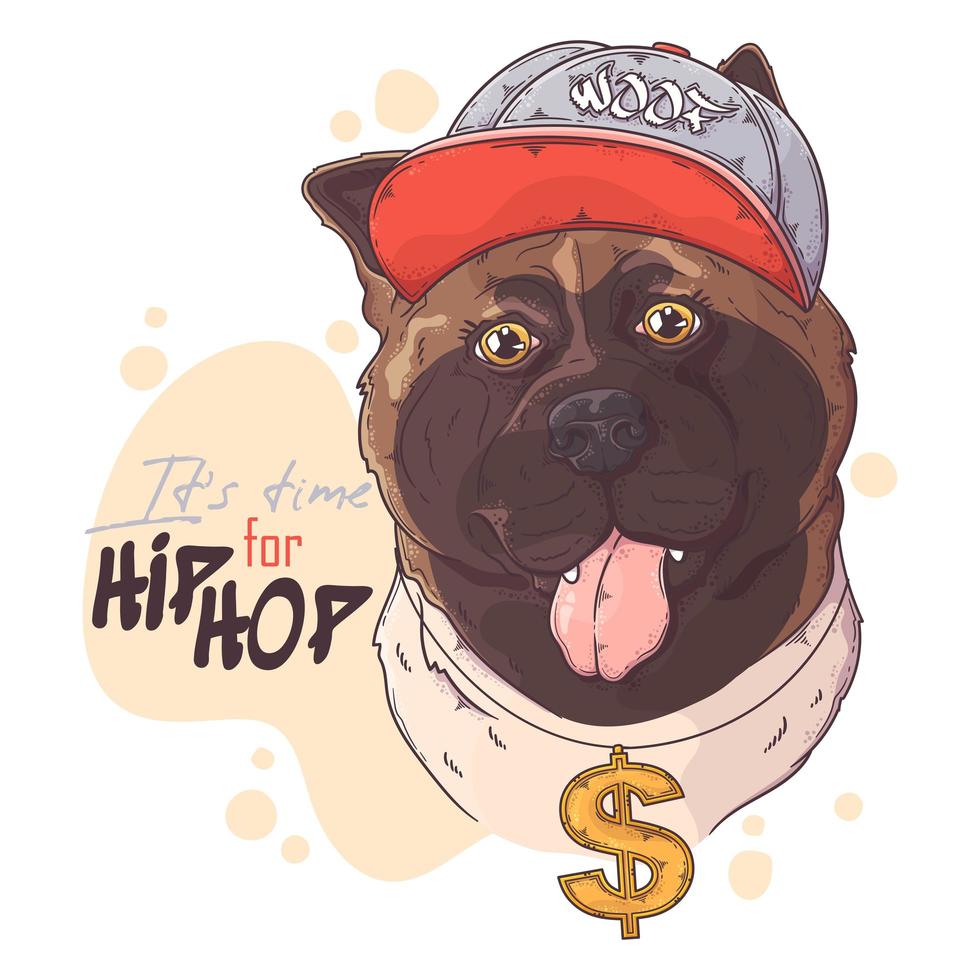 Hand drawn akita rapper dog Vector. Isolated objects for your design. Each object can be changed and moved. vector