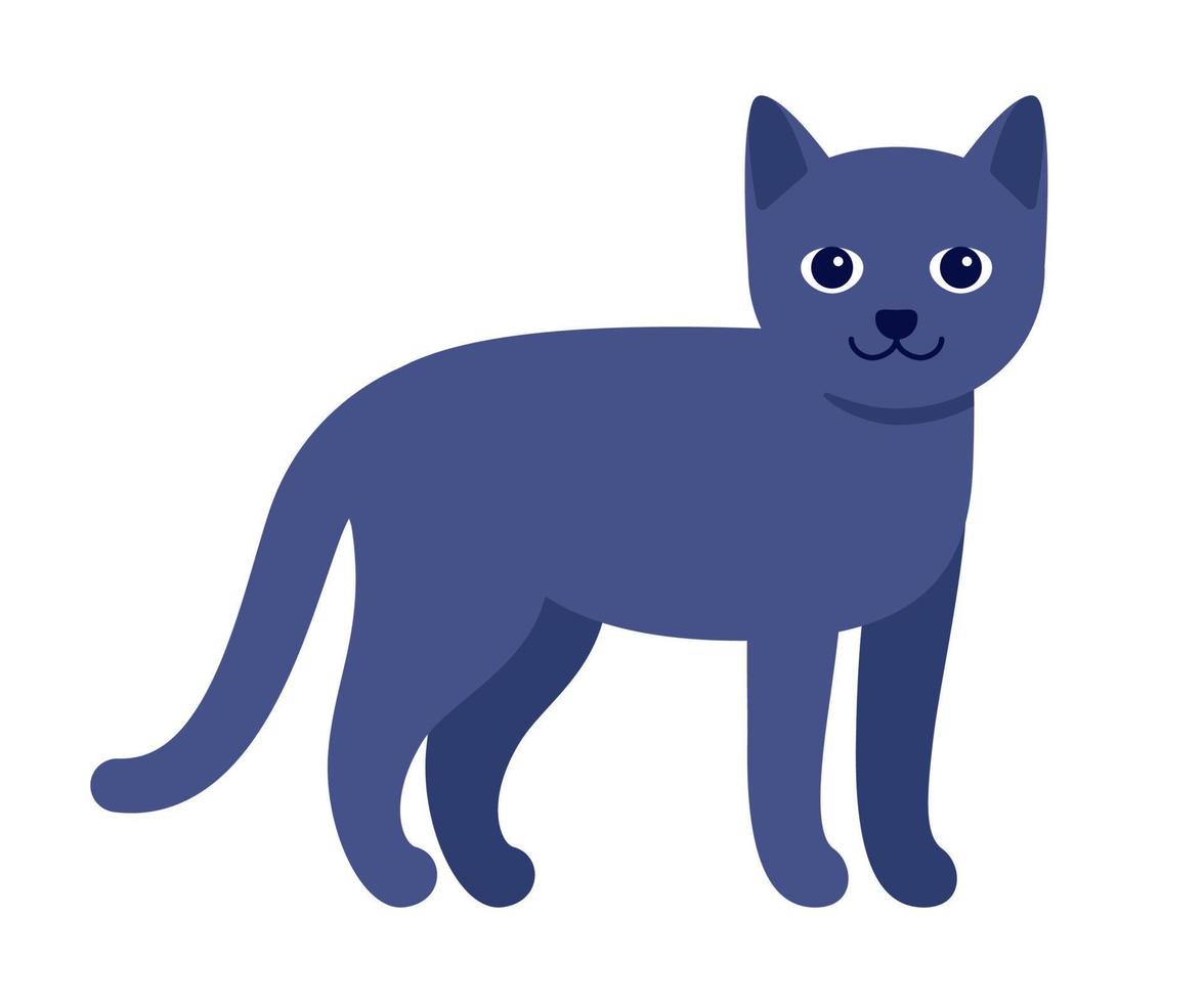 Happy dark blue gray cat, standing pet. House animal cat. Vector