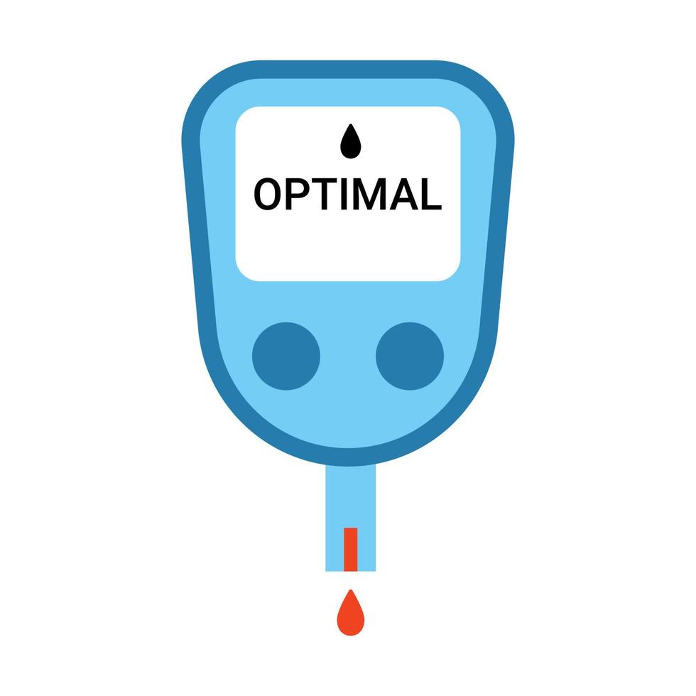 Glucometer test check sugar level in blood, diabetes concept. Blood drop test strip for measure glucose. Vector illustration