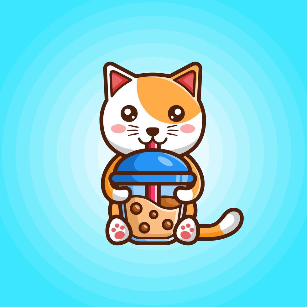 Cute little cat drinking a cup of chocolate drink vector