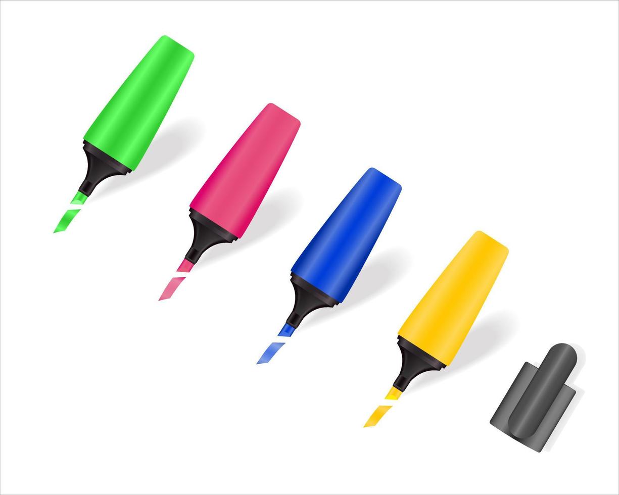 Set of colored markers for drawing and highlighting isolated on white background. vector