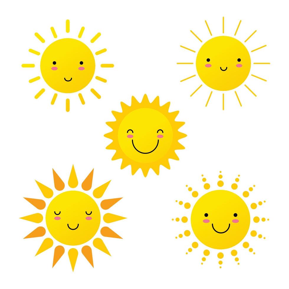 Cute soles sol emoji caras sonrientes vector imagen