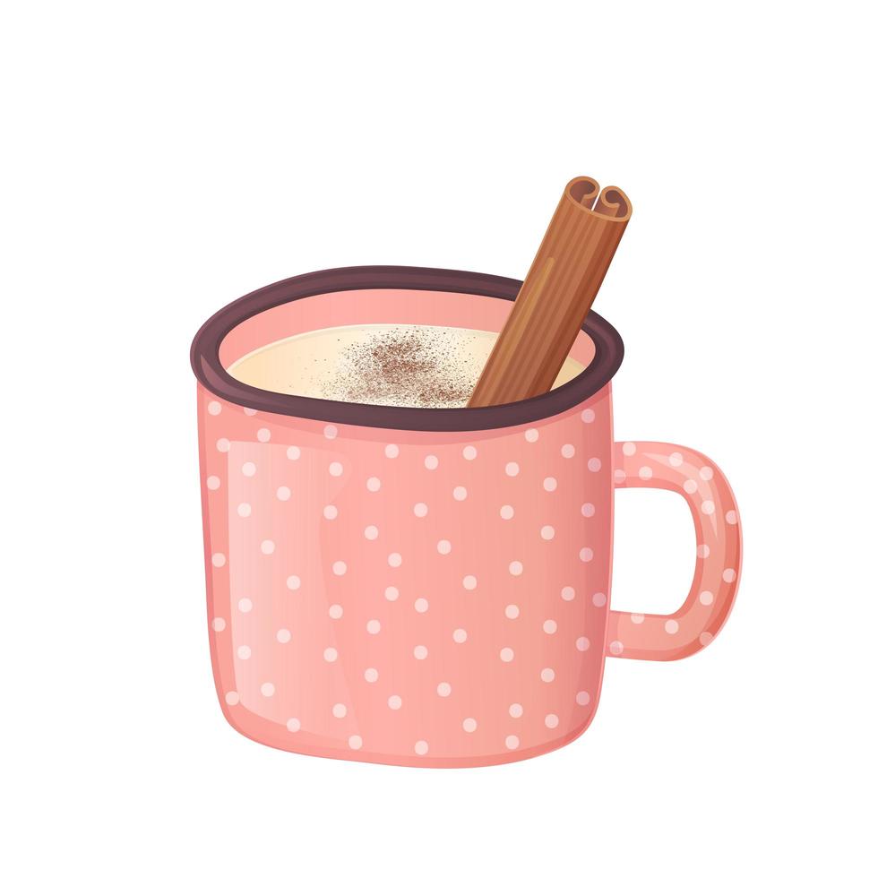 Cute cozy eggnog beverage with cinnamon and cocoa powder in cartoon realistic style vector