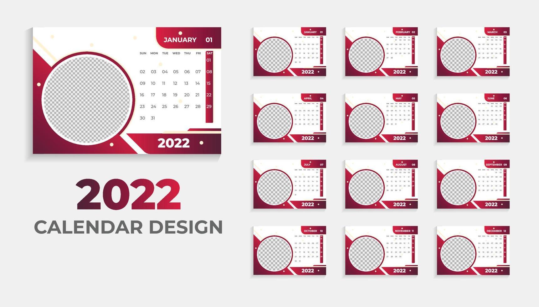 2022 diseño de calendario de escritorio y plantilla de calendario vector
