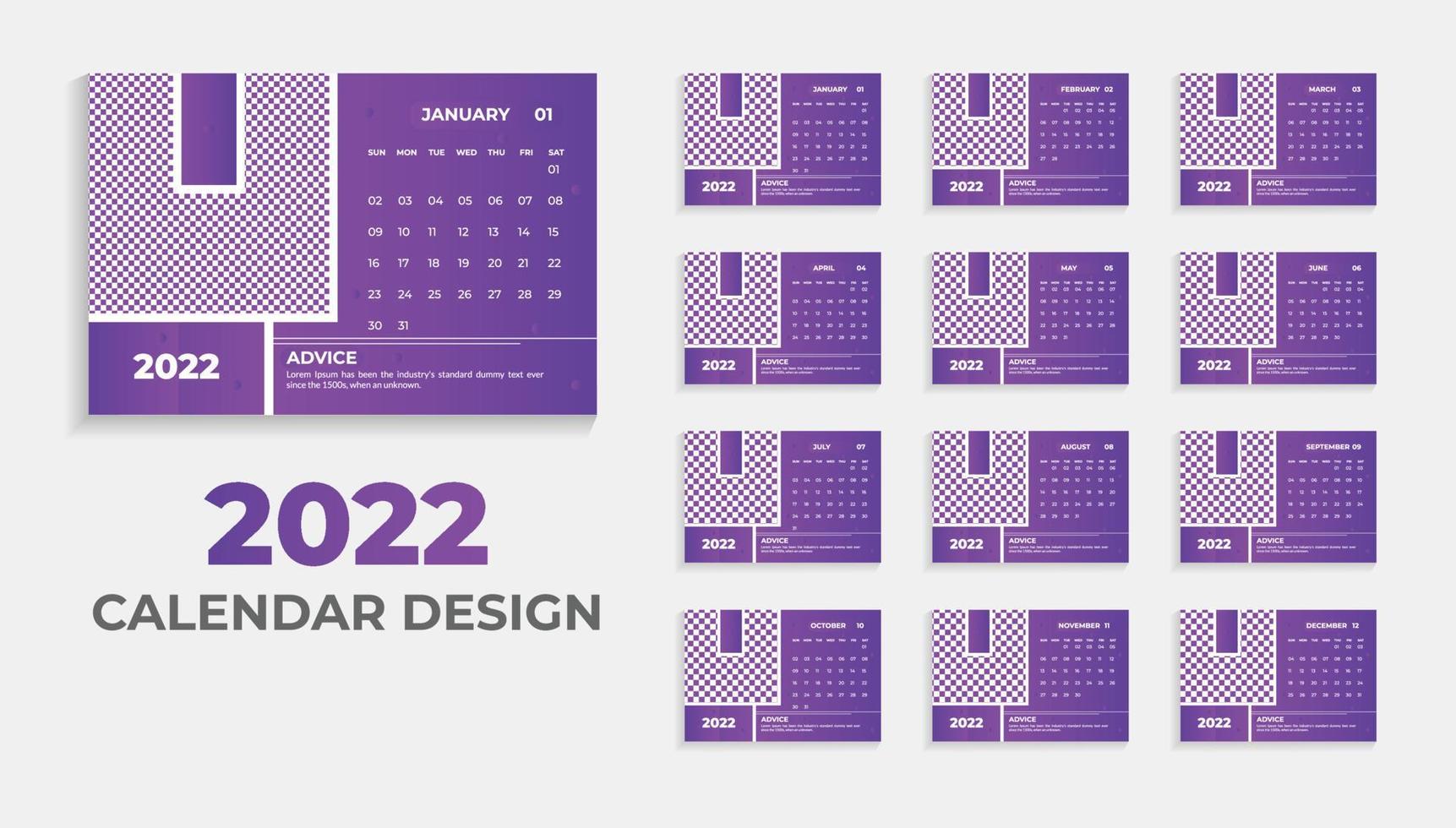 2022 diseño de calendario de escritorio y plantilla de calendario vector