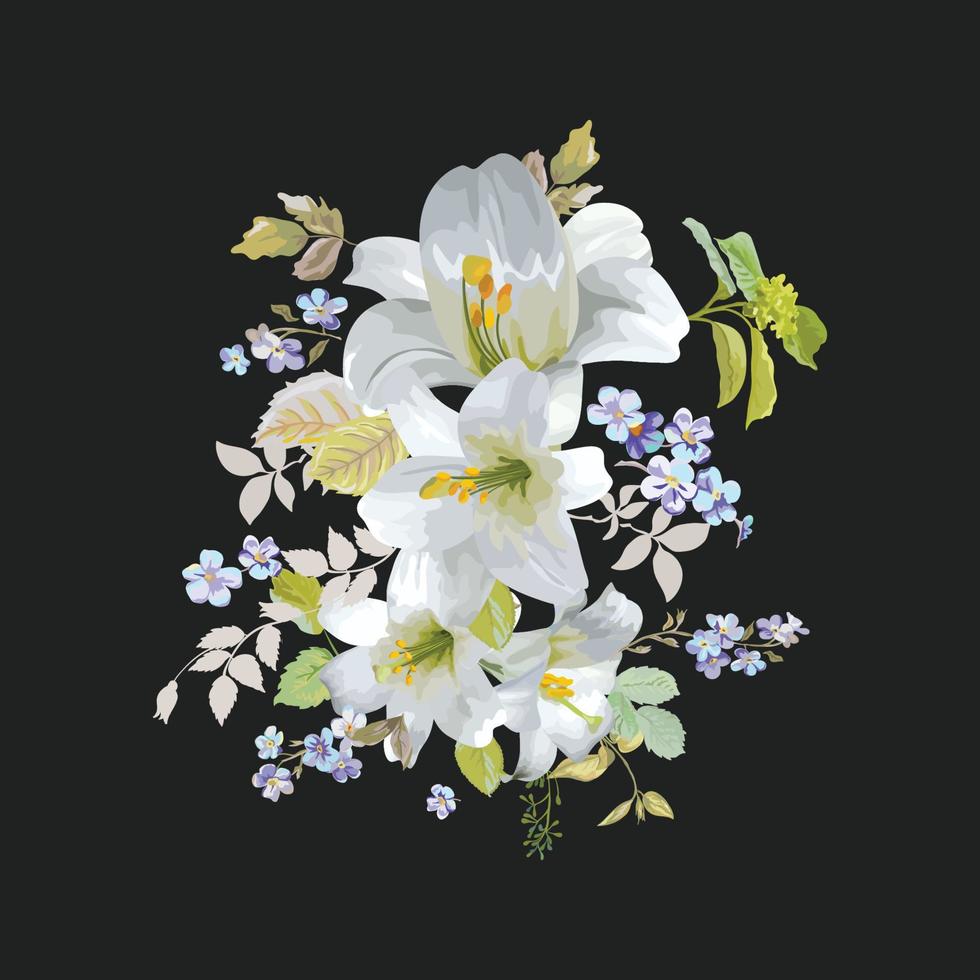 Floral poster, invite. Vector arrangements for greeting card or invitation design
