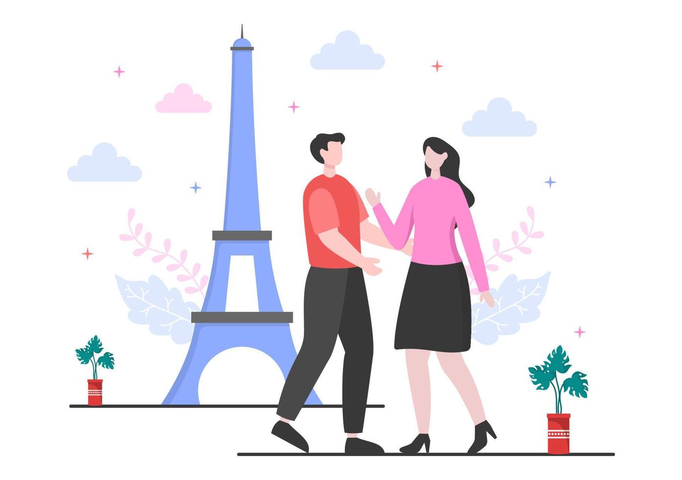 viajar a parís o francia vector ilustración de fondo. tiempo de visita para ver el hermoso y romántico paisaje de la torre Eiffel u otro lugar emblemático