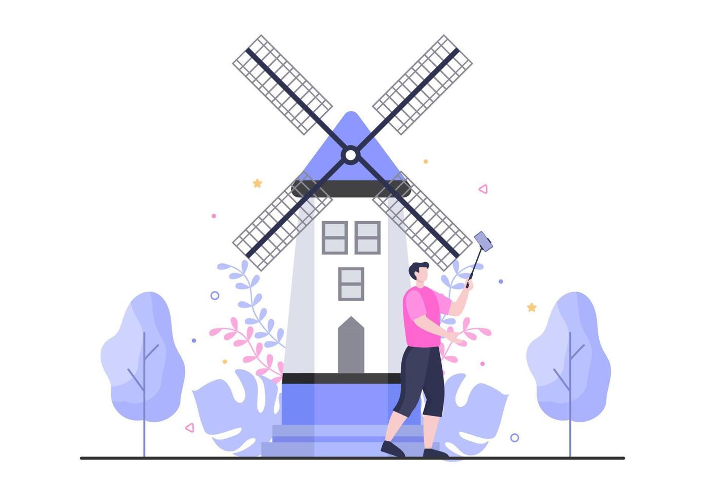 Travel to Netherland Background Vector Illustration. Time to Visit the Icon Landmarks of these World Famous Tourist Attractions of the Country