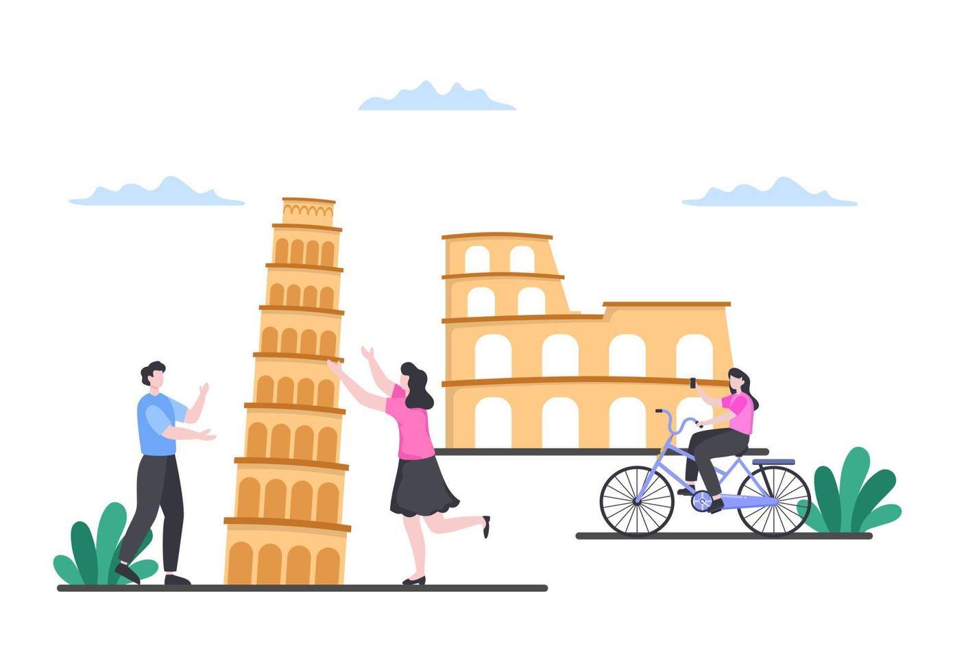 Travel to Italy Background Vector Illustration. Time to Visit the Icon Landmarks of these World Famous Tourist Attractions of the Country