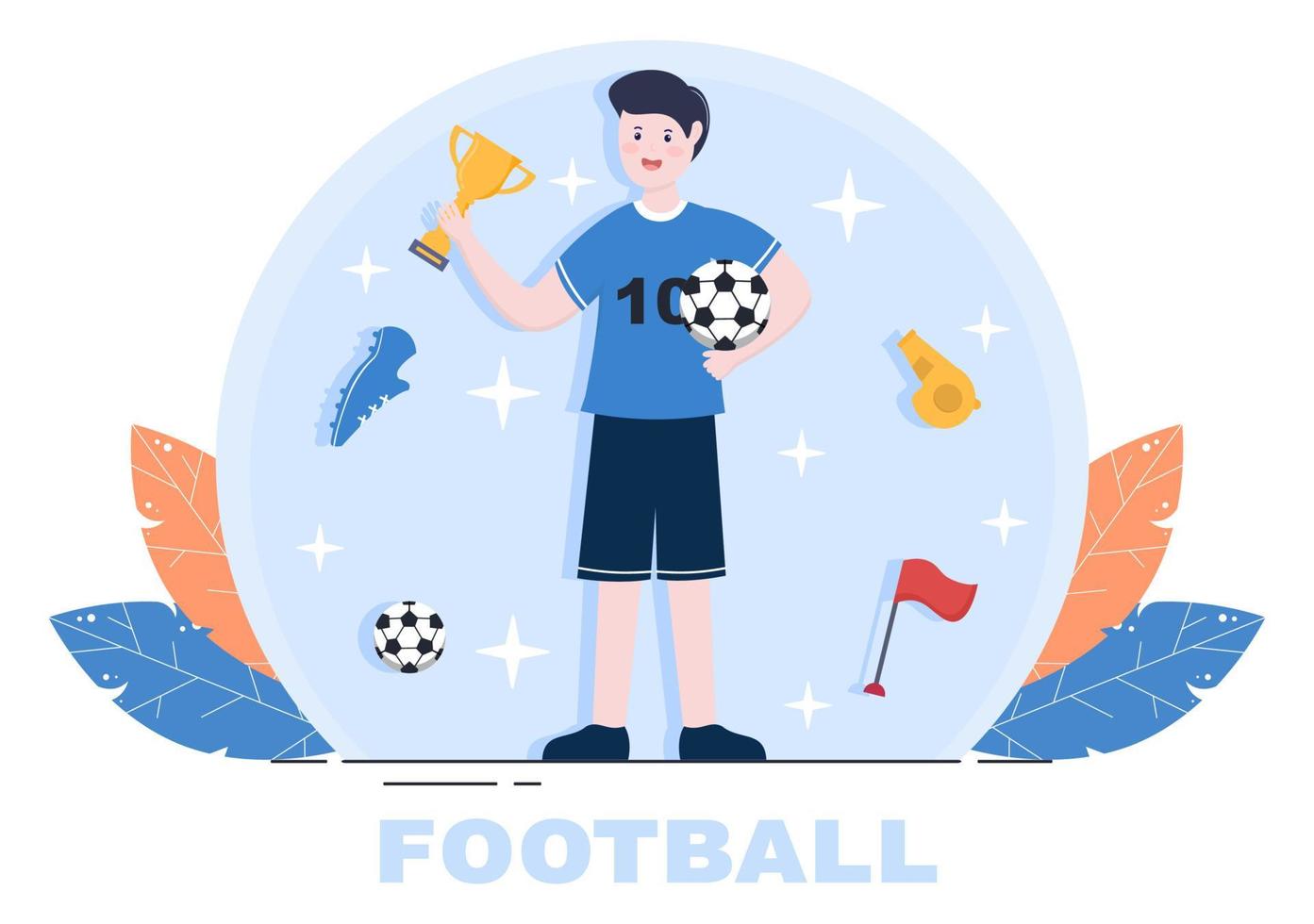 jugar al fútbol con los jugadores del equipo de fútbol celebrar su victoria en los partidos y conseguir trofeos de oro. ilustración vectorial vector