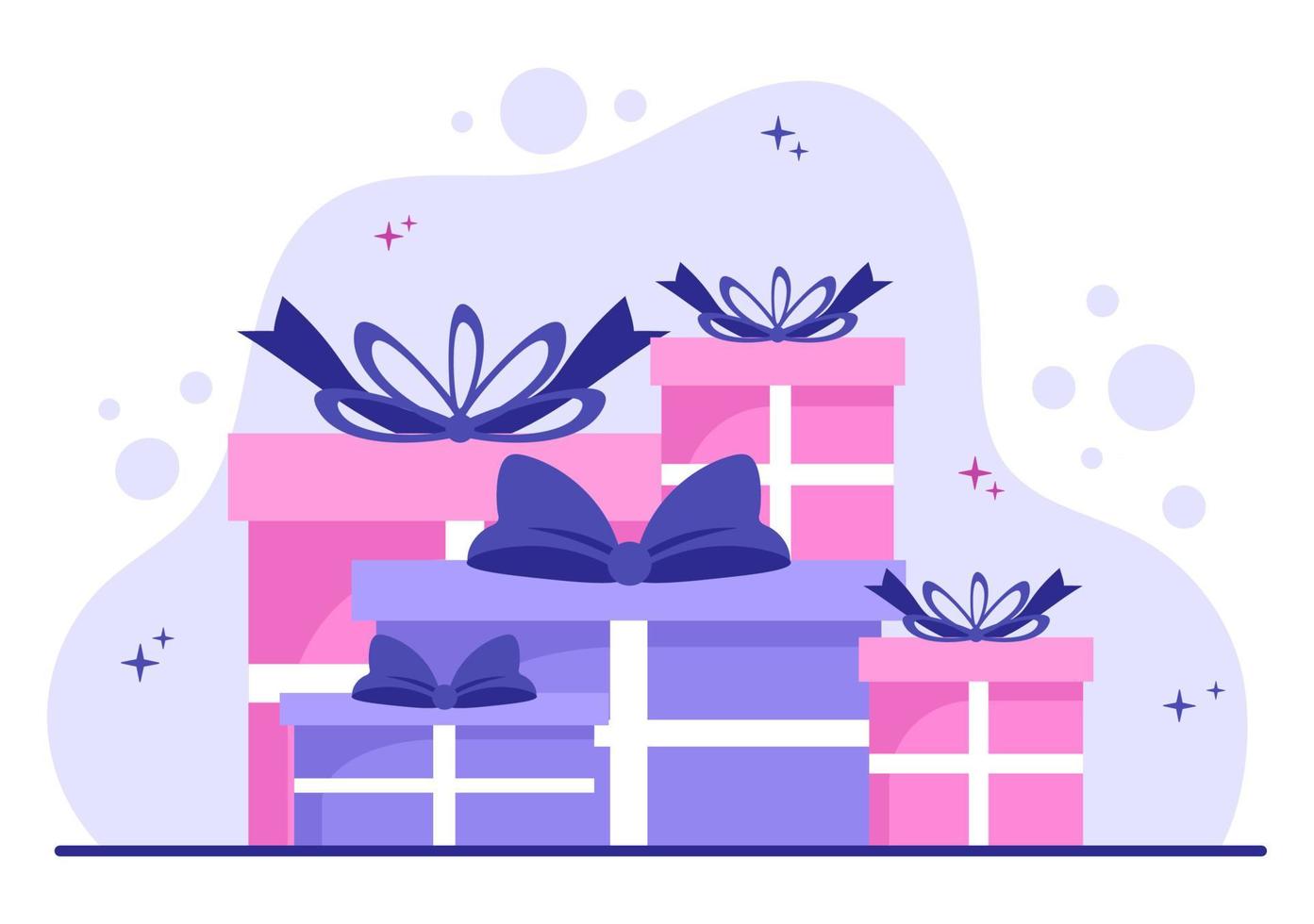 Caja de regalo envuelta colorida con cinta y confeti para sorprender a tus amigos para la ilustración de vector de fondo