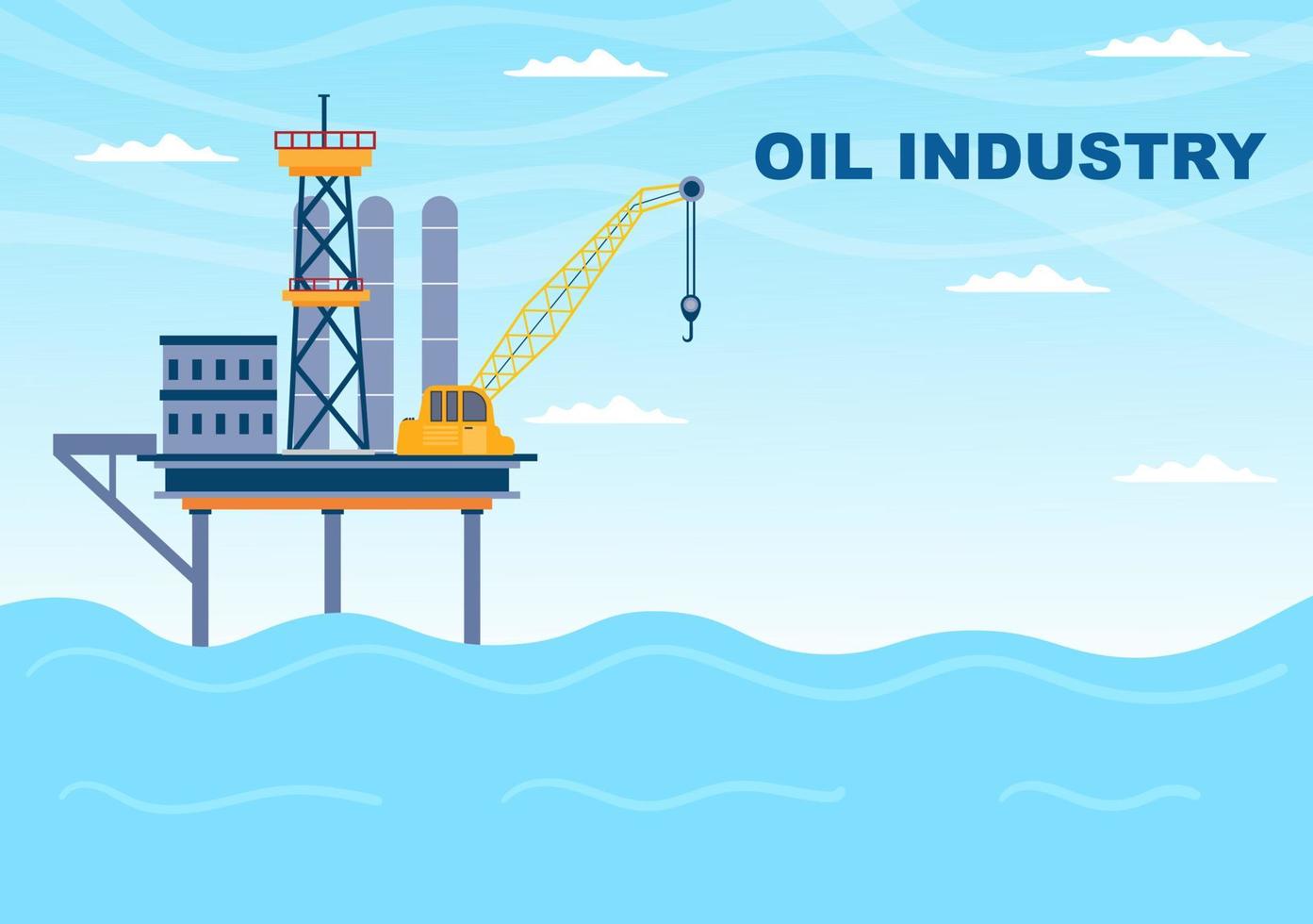 Oil Gas Industry Vector Illustration. Crude Extraction, Refinery Plant, Drilling, Gas Station, Tank use Pipe and Delivery of Fuel by Truck Transportation