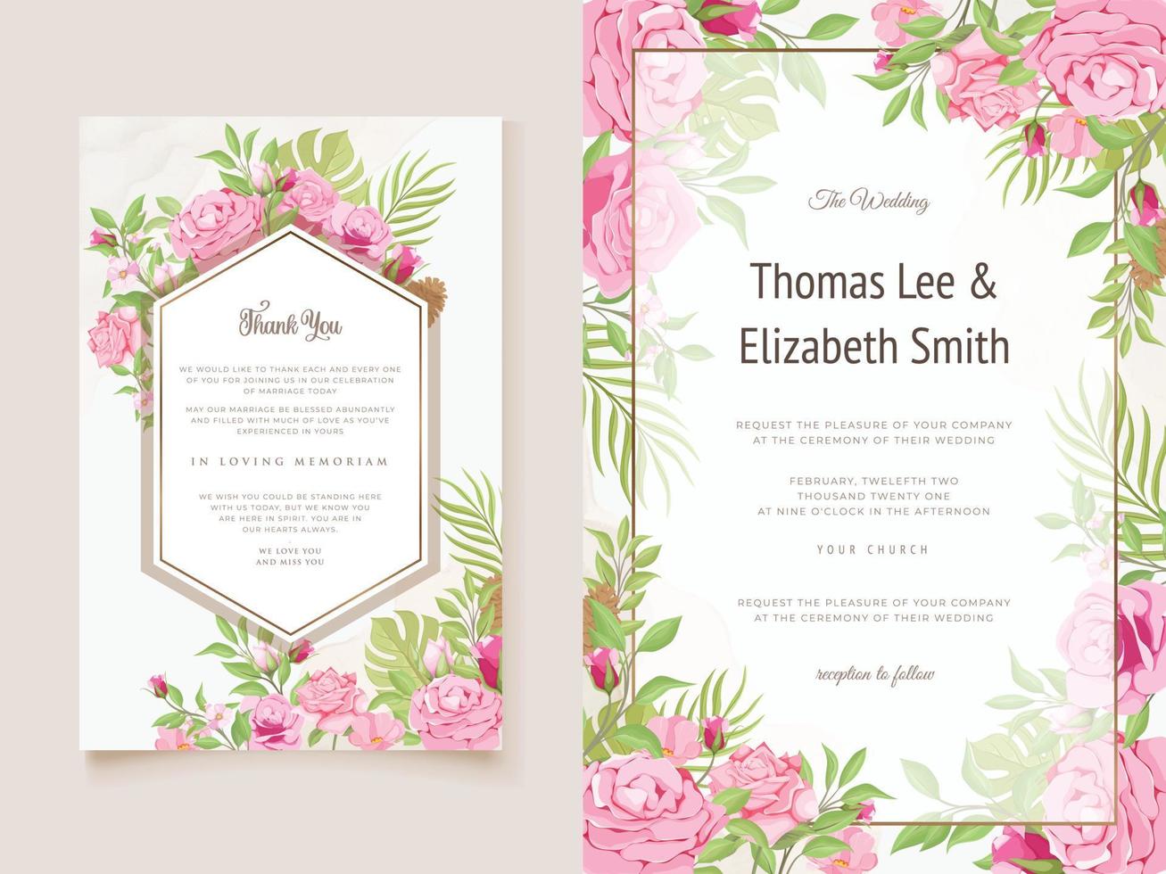 Wedding Invitation Floral and Leaves Template vector