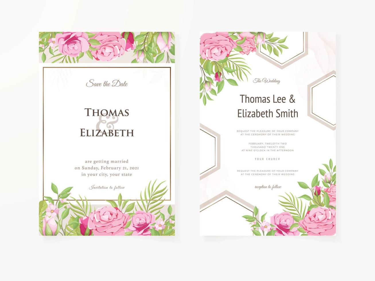 Wedding Invitation Floral and Leaves Template vector