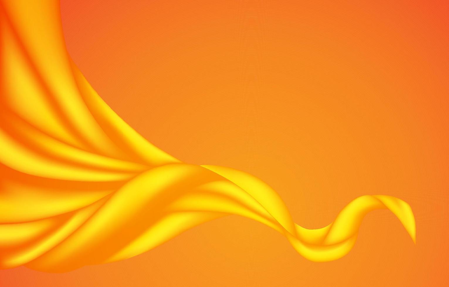 Abstract Flying Wave Golden Yellow Orange Silk Satin Fabric Opening Background vector