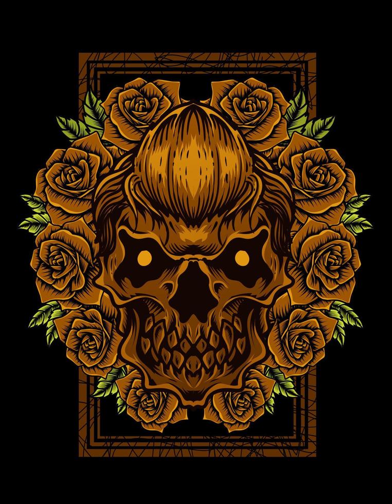 Illustration skull with vintage rose flower vector