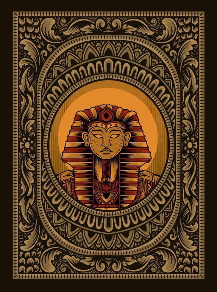 ilustración, rey, egipto, en, vendimia, ornamento, marco vector