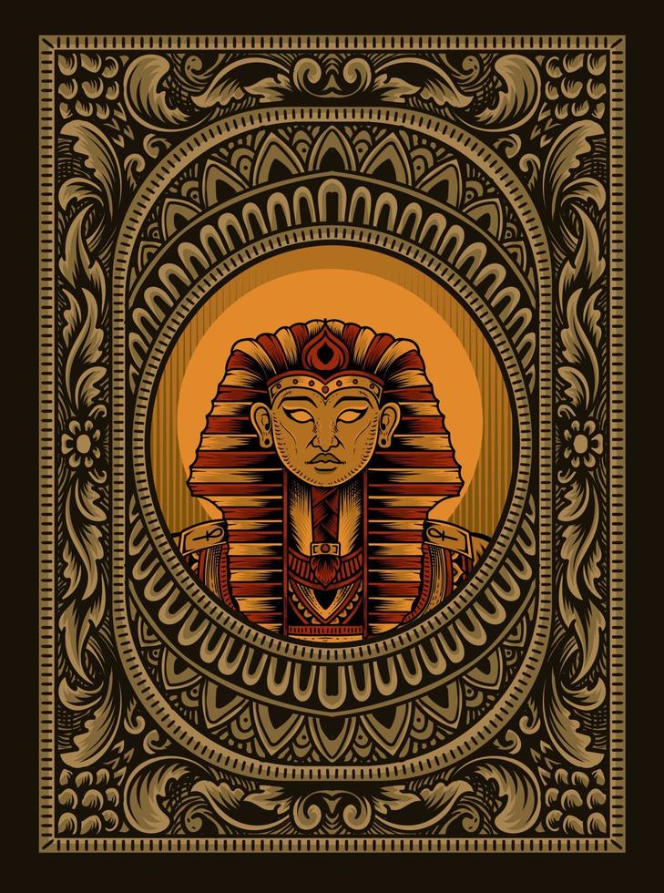 Illustration king egypt on vintage ornament frame vector