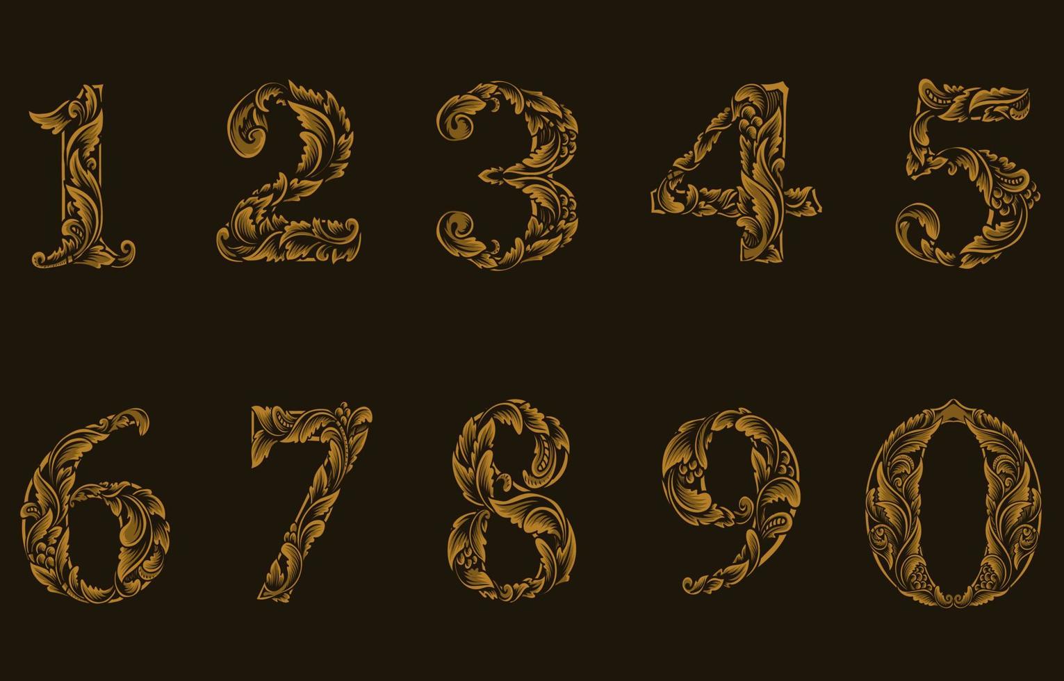 Ilustración de un conjunto de números de estilo de grabado vector