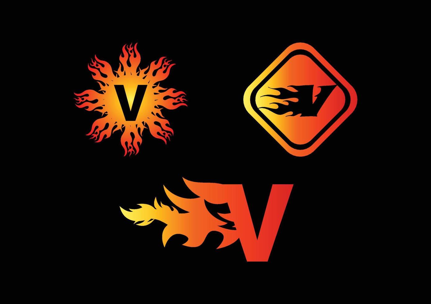 Plantilla de diseño de logotipo e icono de letra V de fuego vector