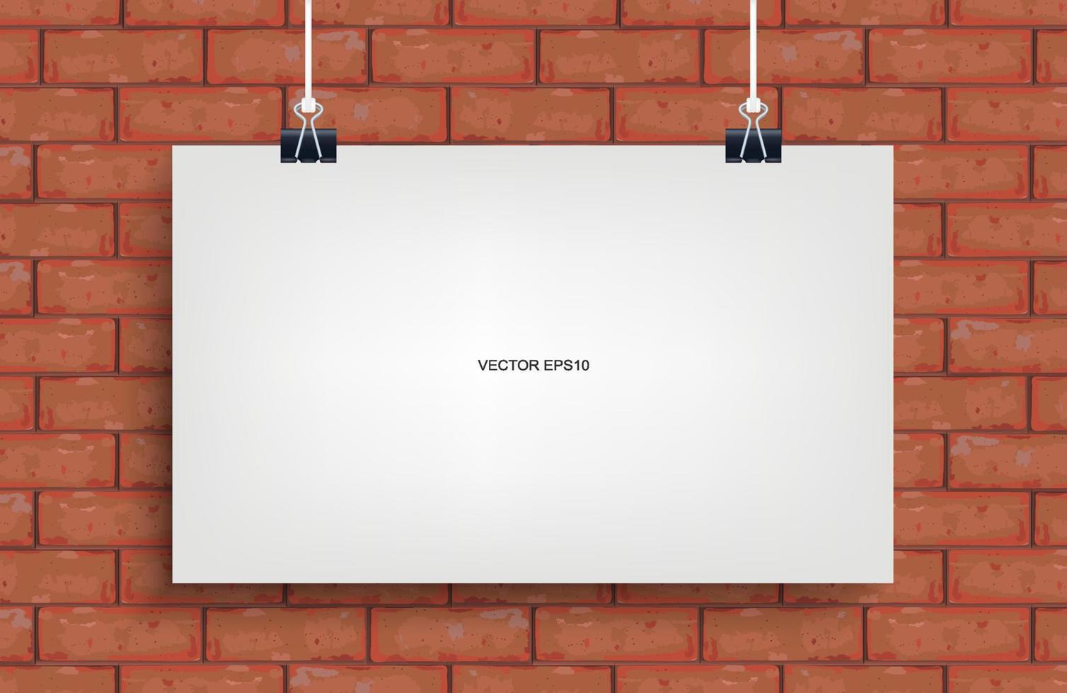 White poster hanging on brick wall background. Vector. vector