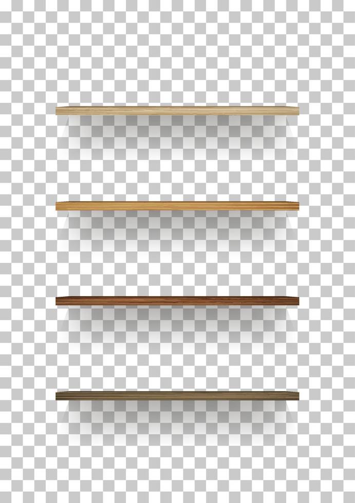 Wooden shelf on transparent background with soft shadow. 3D empty wooden shelves. Vector. vector