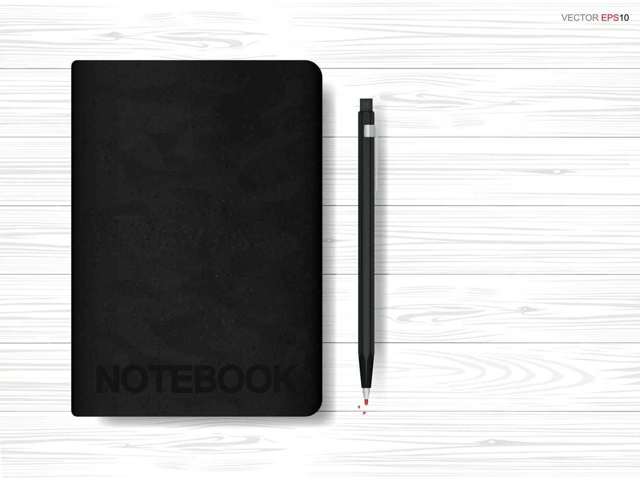 Notebook and pencil on wooden background. Vector. vector