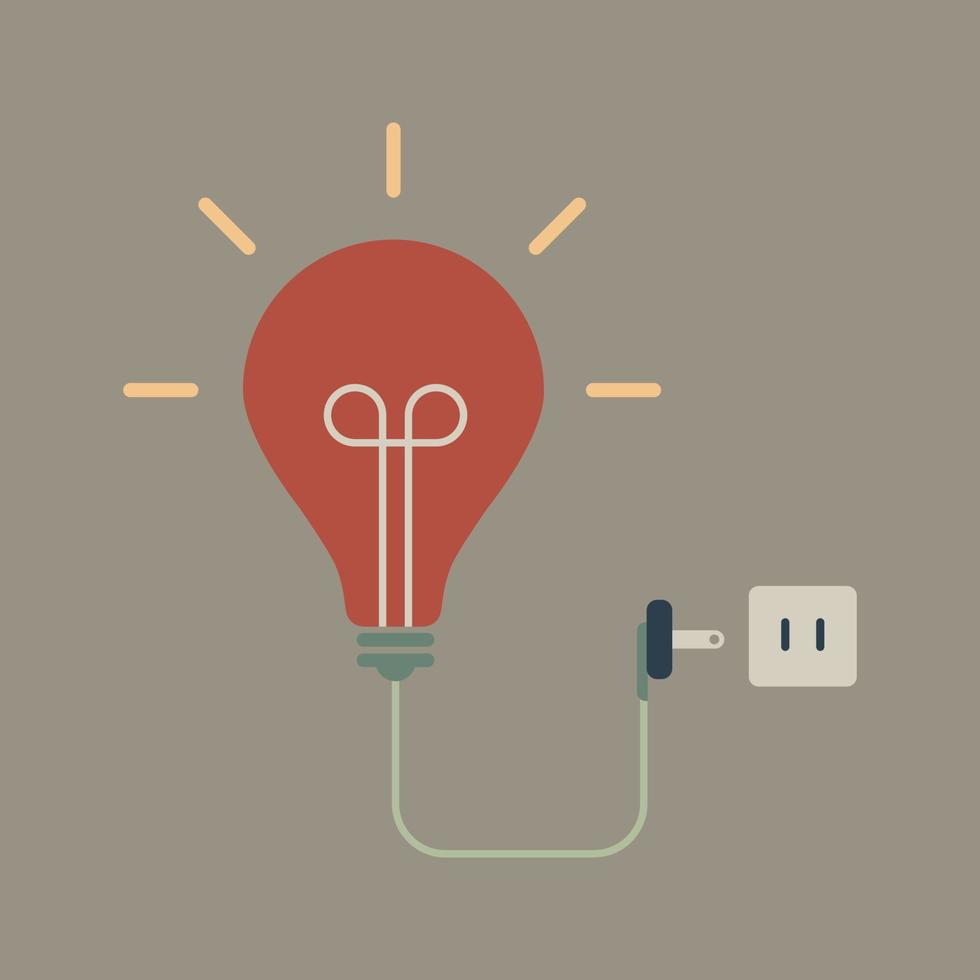 Creative light bulb and plug. Graphic design idea of bulb light with cord electrical plug connected to power socket. Vector. vector