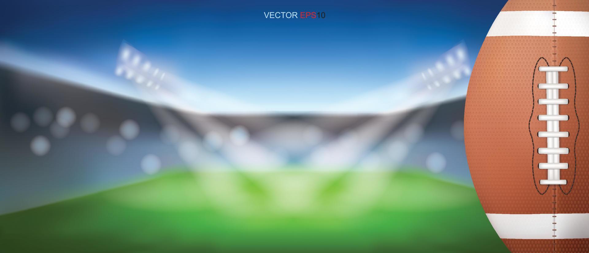 Balón de fútbol americano con luz de fondo borroso del estadio de fútbol. vector. vector