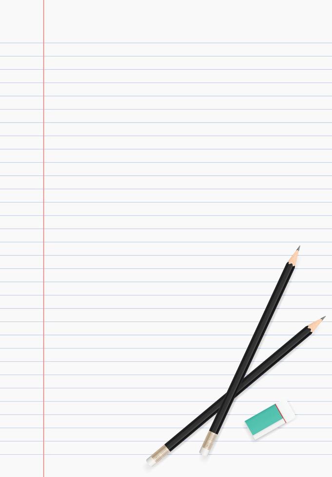 White paper sheet for business background with pencil and eraser. Vector. vector