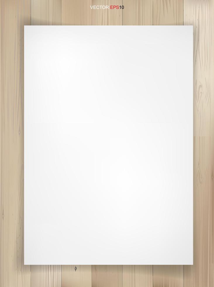 White paper sheet background on wood texture. Vector. vector