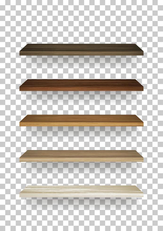 Wooden shelf on transparent background with soft shadow. 3D empty wooden shelves. Vector. vector