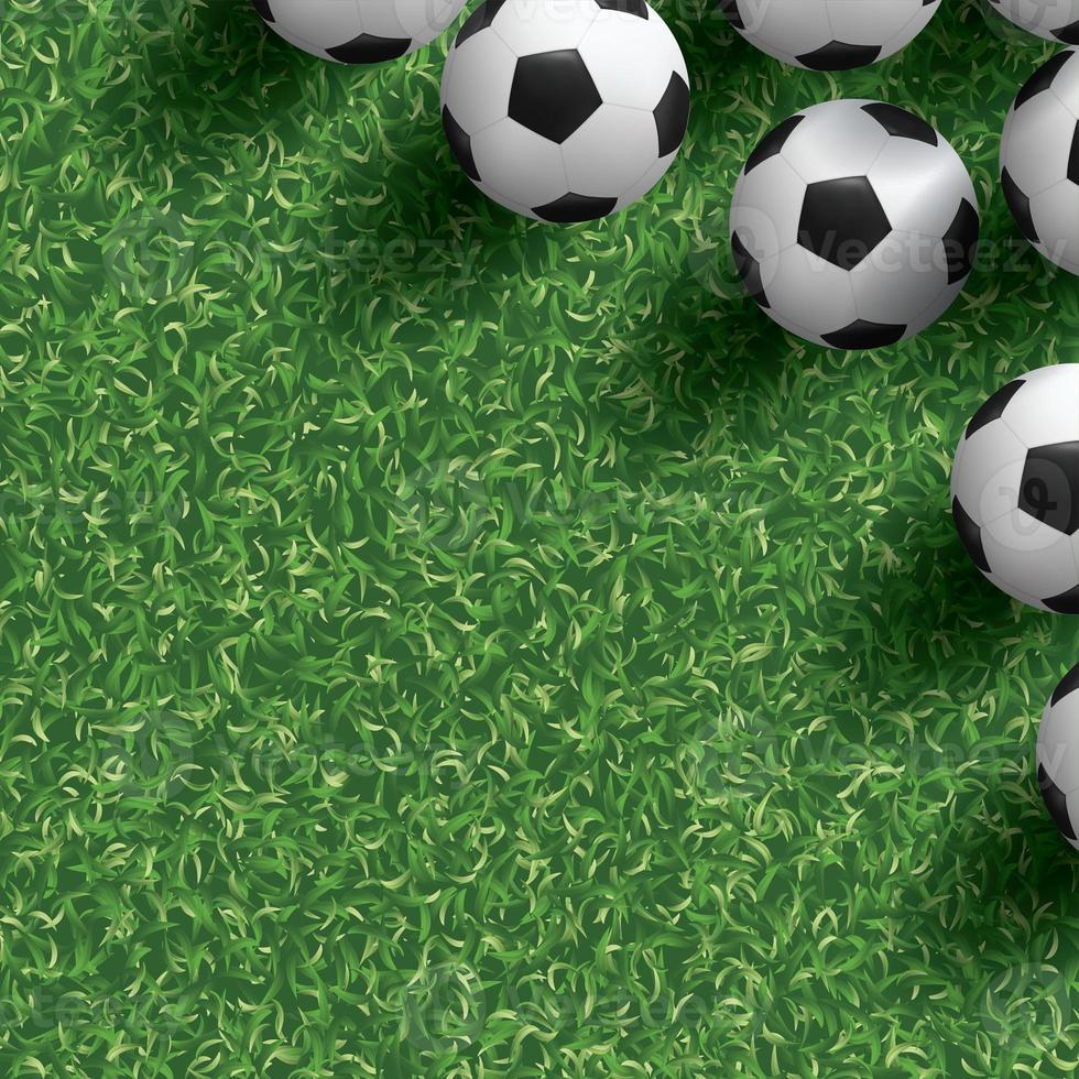 Soccer football ball on green grass field background. Illustration graphic. photo