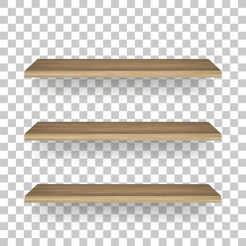 Wooden shelf on transparent background with soft shadow. 3D empty wooden shelves. Vector. vector