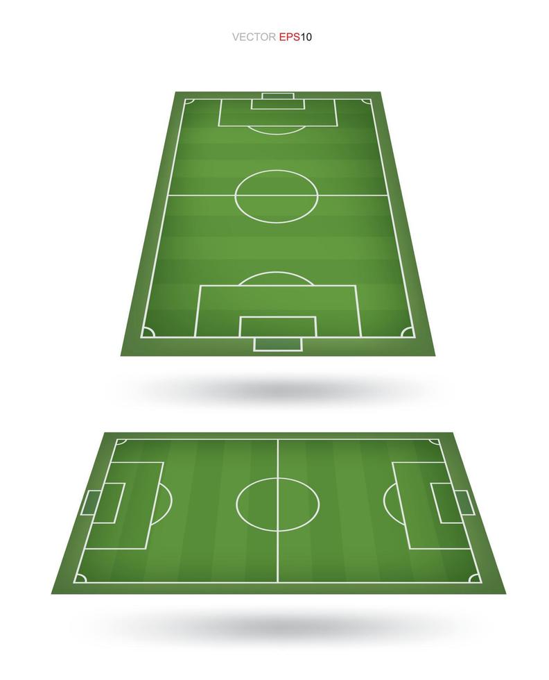 Soccer field or football field background isolated on white. Perspective elements. Vector green court for create soccer game. Vector.