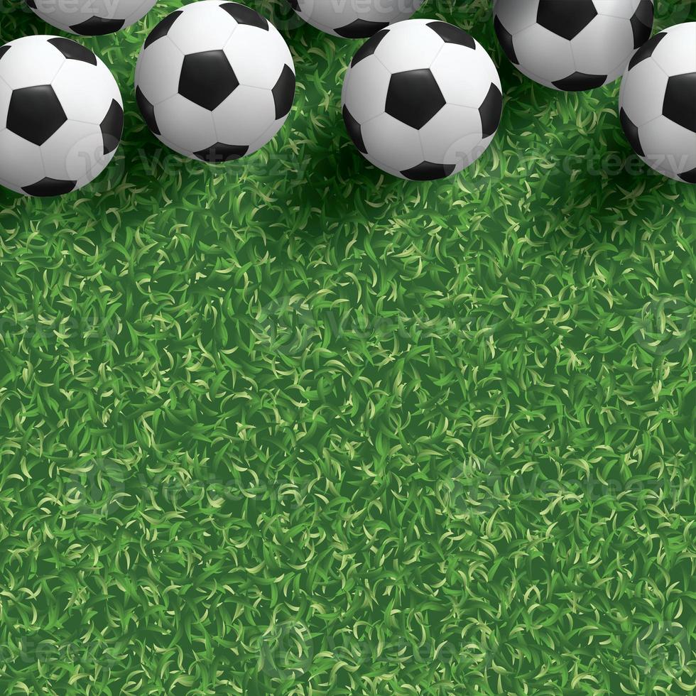 Soccer football ball on green grass field background. Illustration graphic. photo