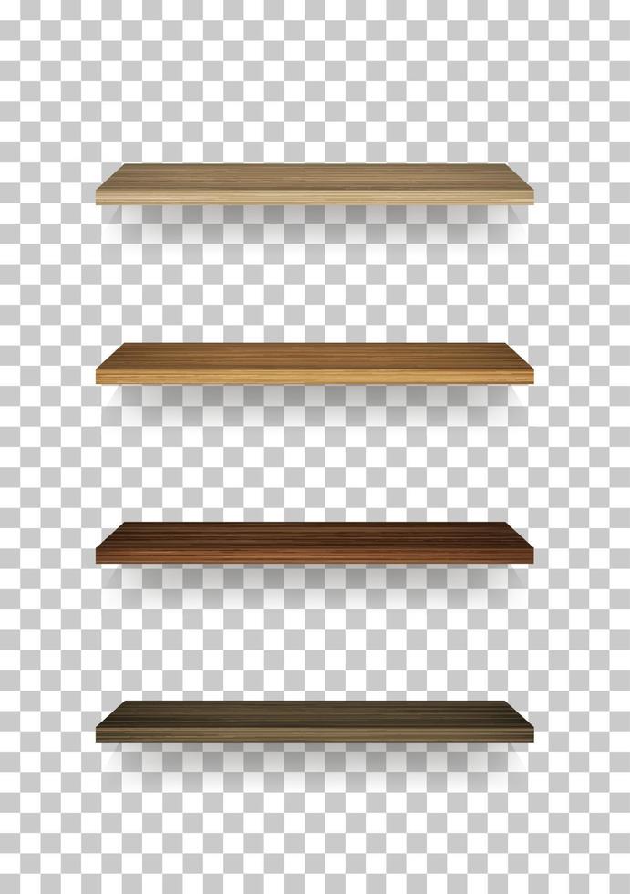 Wooden shelf on transparent background with soft shadow. 3D empty wooden shelves. Vector. vector