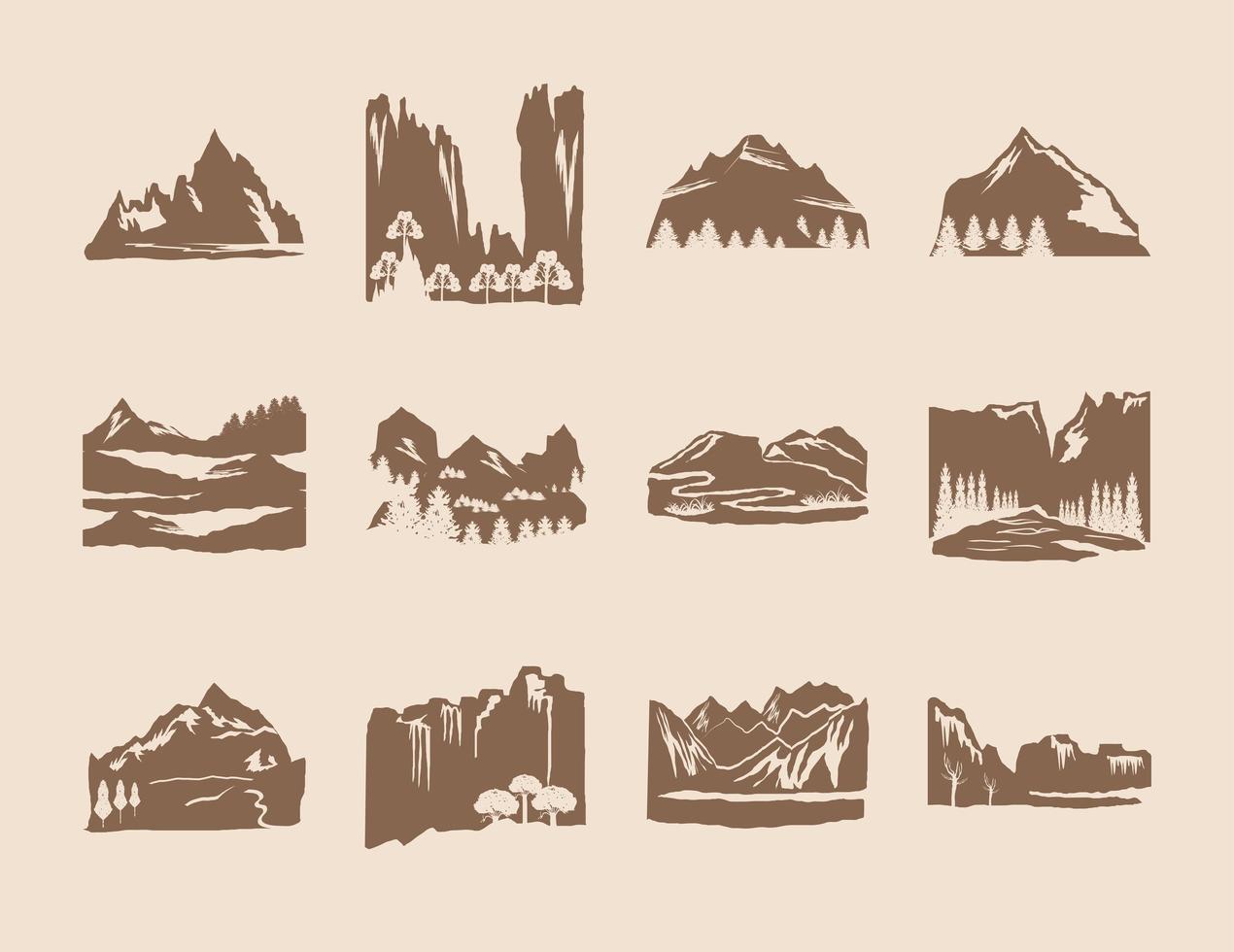 silhouettes mountains trees vector