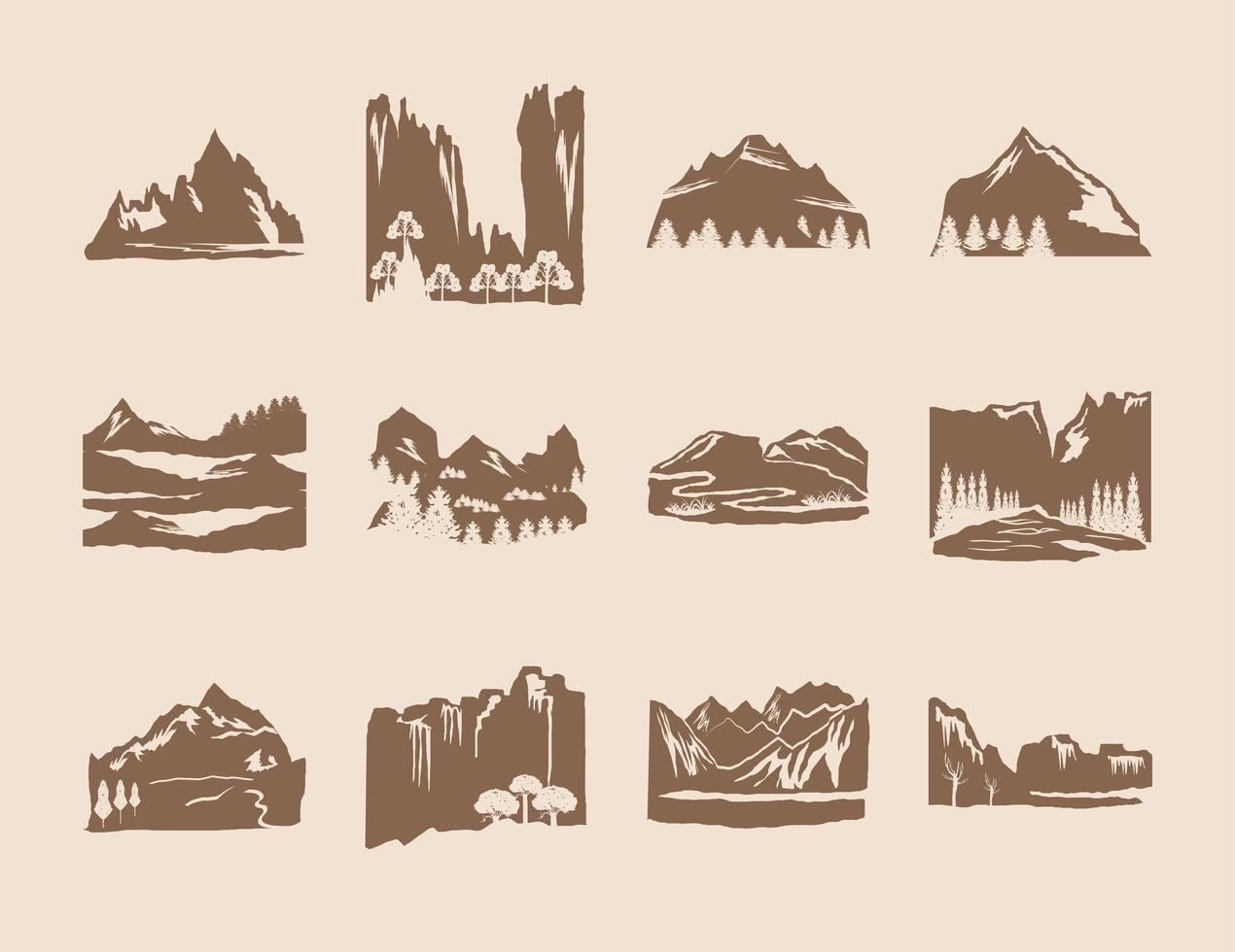 siluetas montañas arboles vector