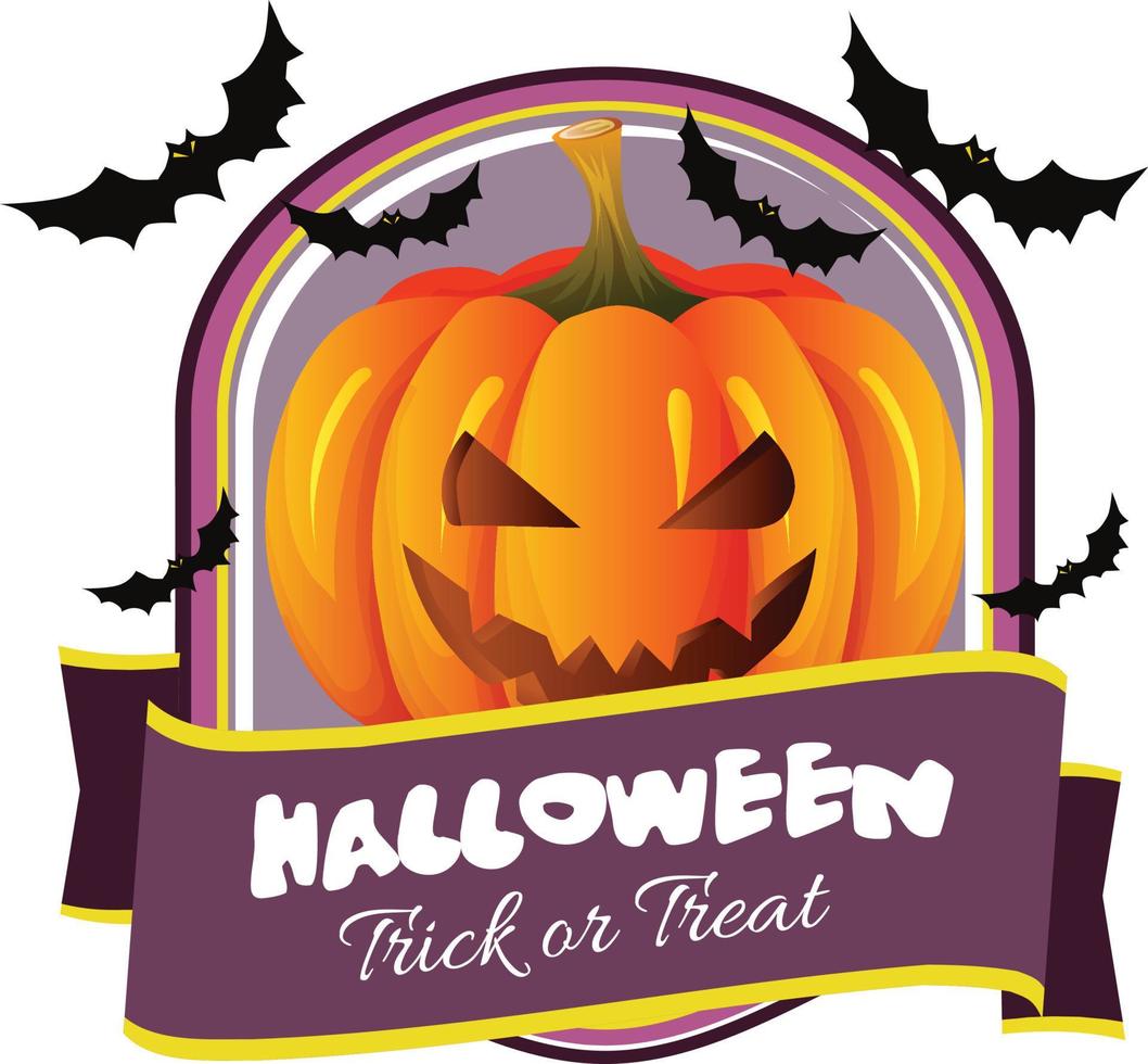 halloween badge with pumpkin funny faces vector