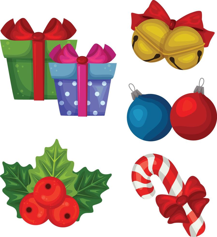 conjunto de dibujos animados de elementos navideños vector