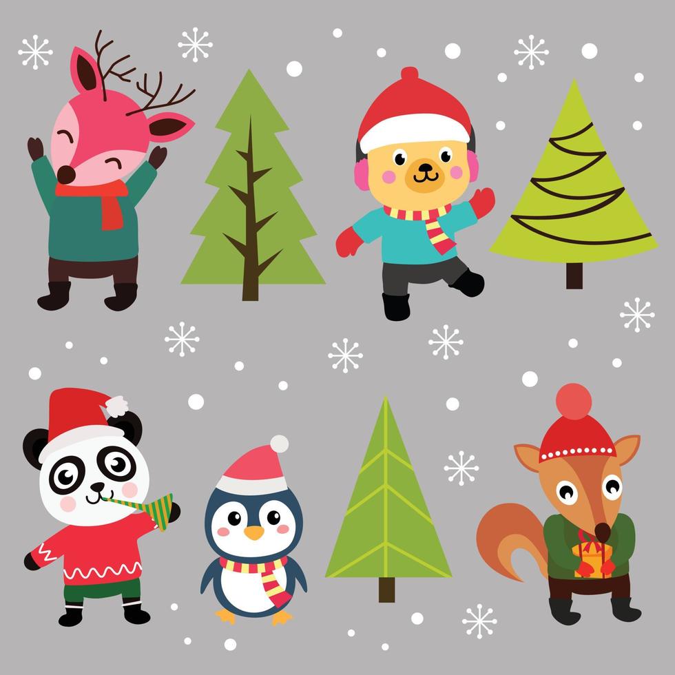 elementos de navidad feliz conjunto de personajes vector