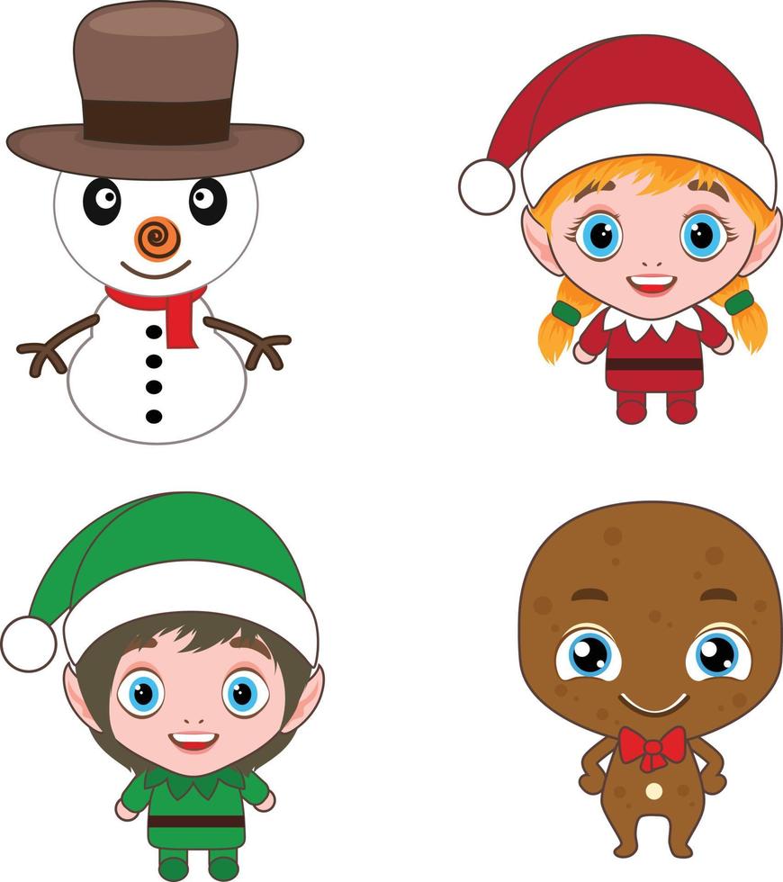 personajes de navidad elfo muñeco de nieve vector