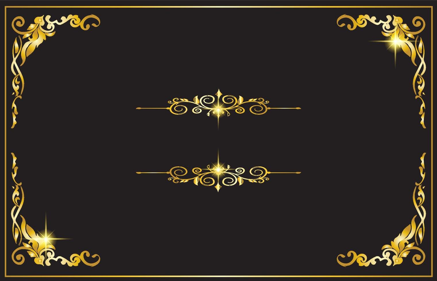 Golden frame with floral corner outline for pictures, Vector design style decoration for your text