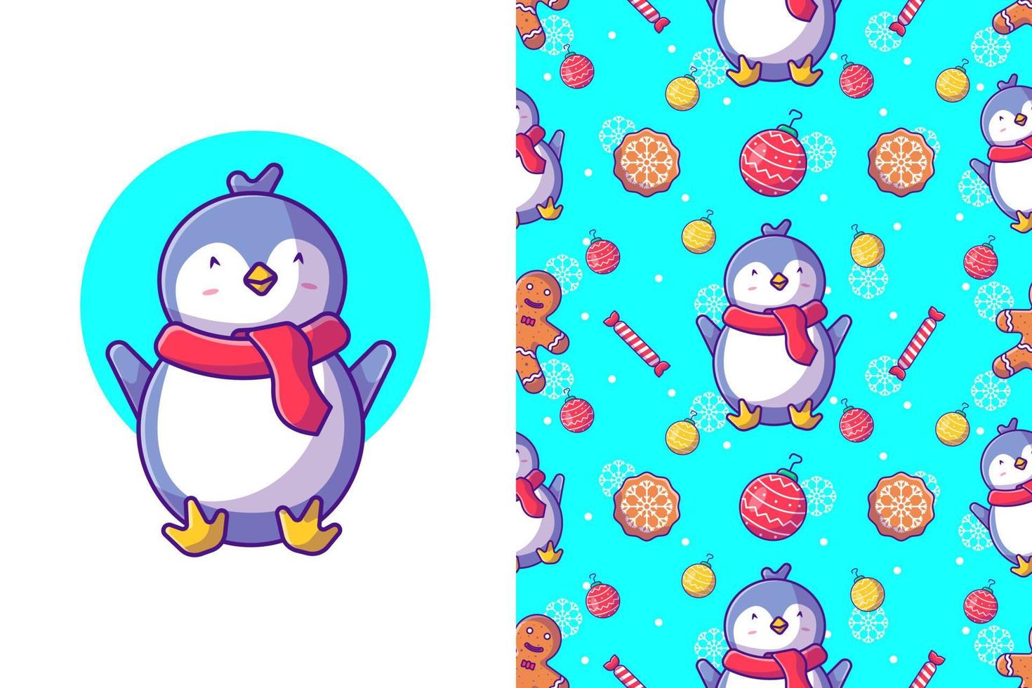 Funny christmas seamless pattern with Cute penguin celebrating christmas vector