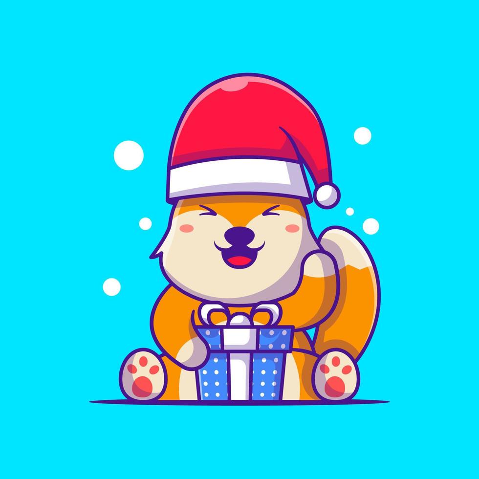 linda ilustración de santa fox con caja de regalo feliz navidad vector