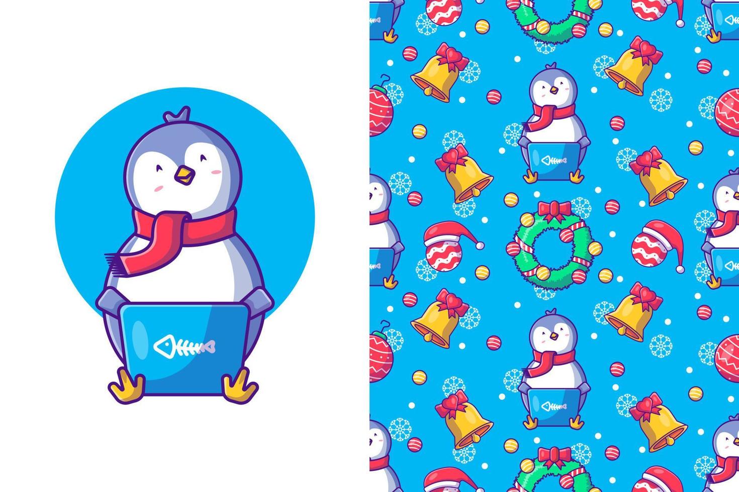 Funny christmas seamless pattern with penguins in winter vector